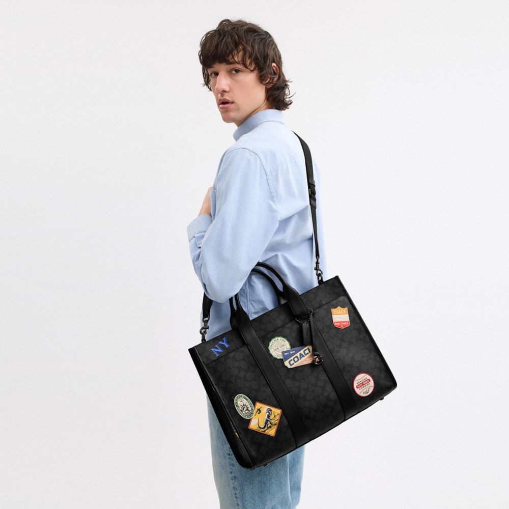COACH®,Wesley Tote In Signature Canvas With Patches,,Detail View
