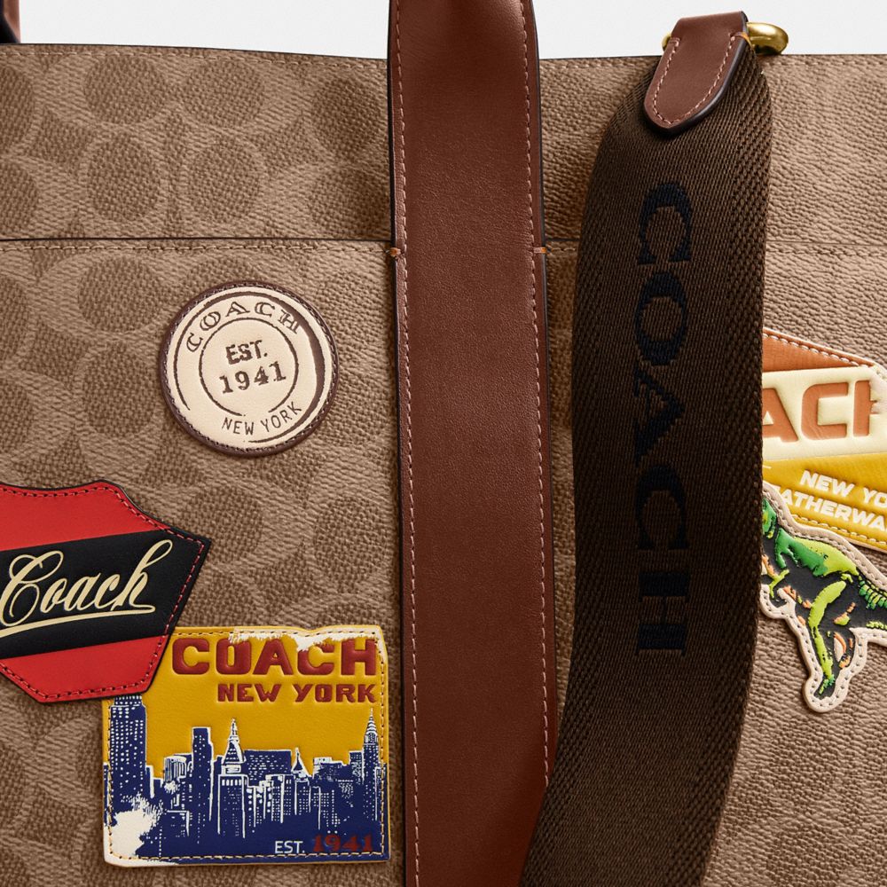 COACH®,Wesley Tote In Signature Canvas With Patches,,Closer View