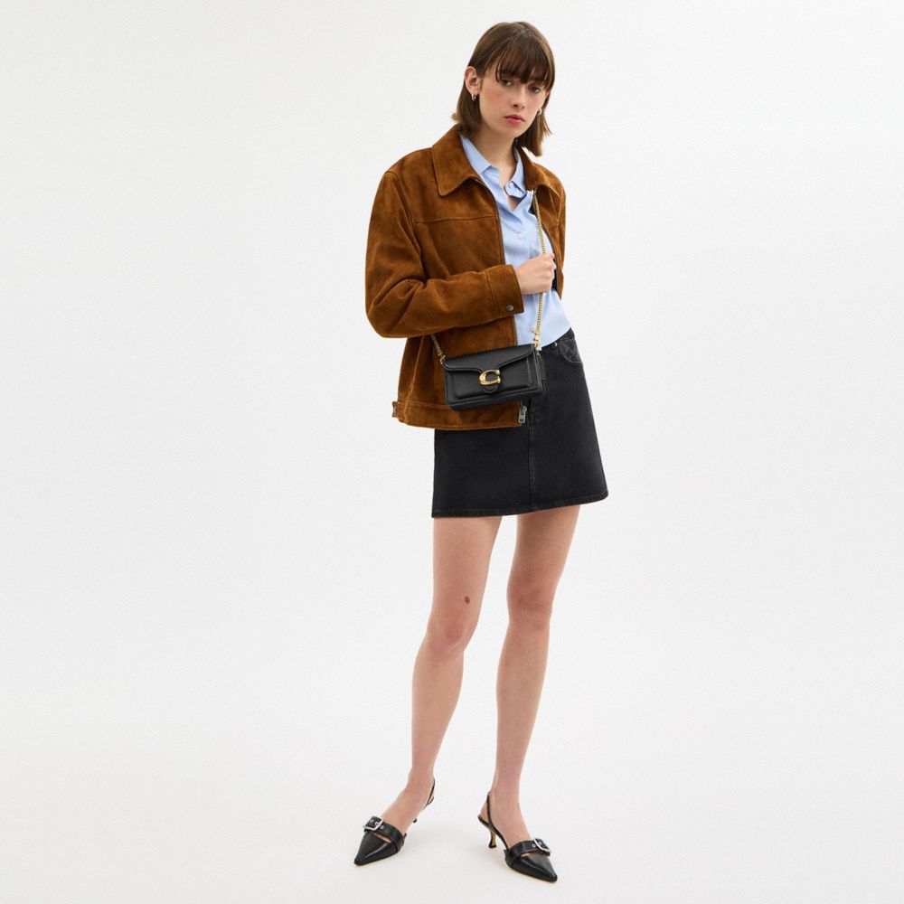 COACH®,Tabby Chain Crossbody Bag 19,Lining Synthetic,Leather,Crossbody,Metal,Logo,Brass,Day Party,Black,Detail View