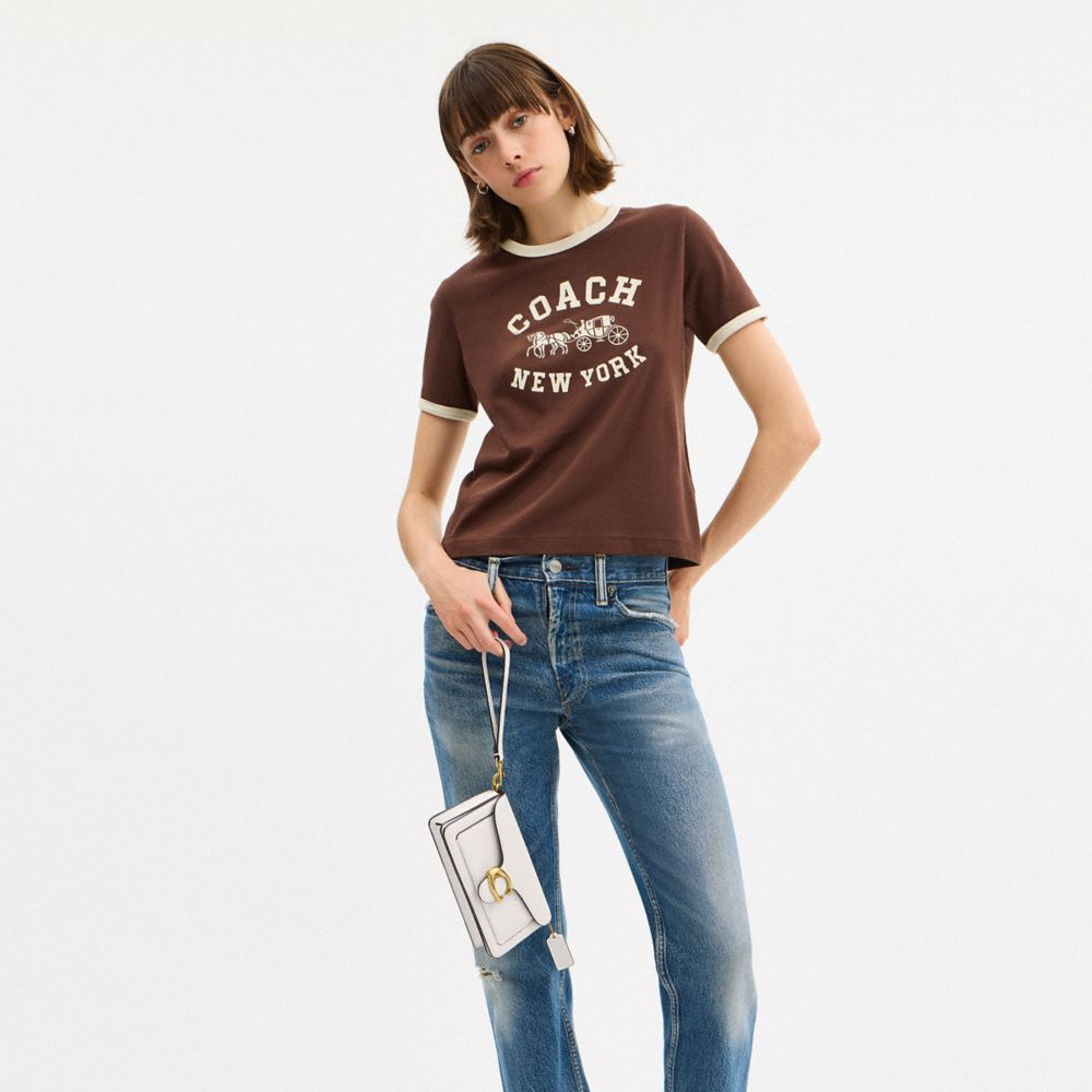 COACH®,Tabby Chain Crossbody Bag 19,Lining Synthetic,Leather,Crossbody,Metal,Logo,Brass,Day Party,White,Detail View