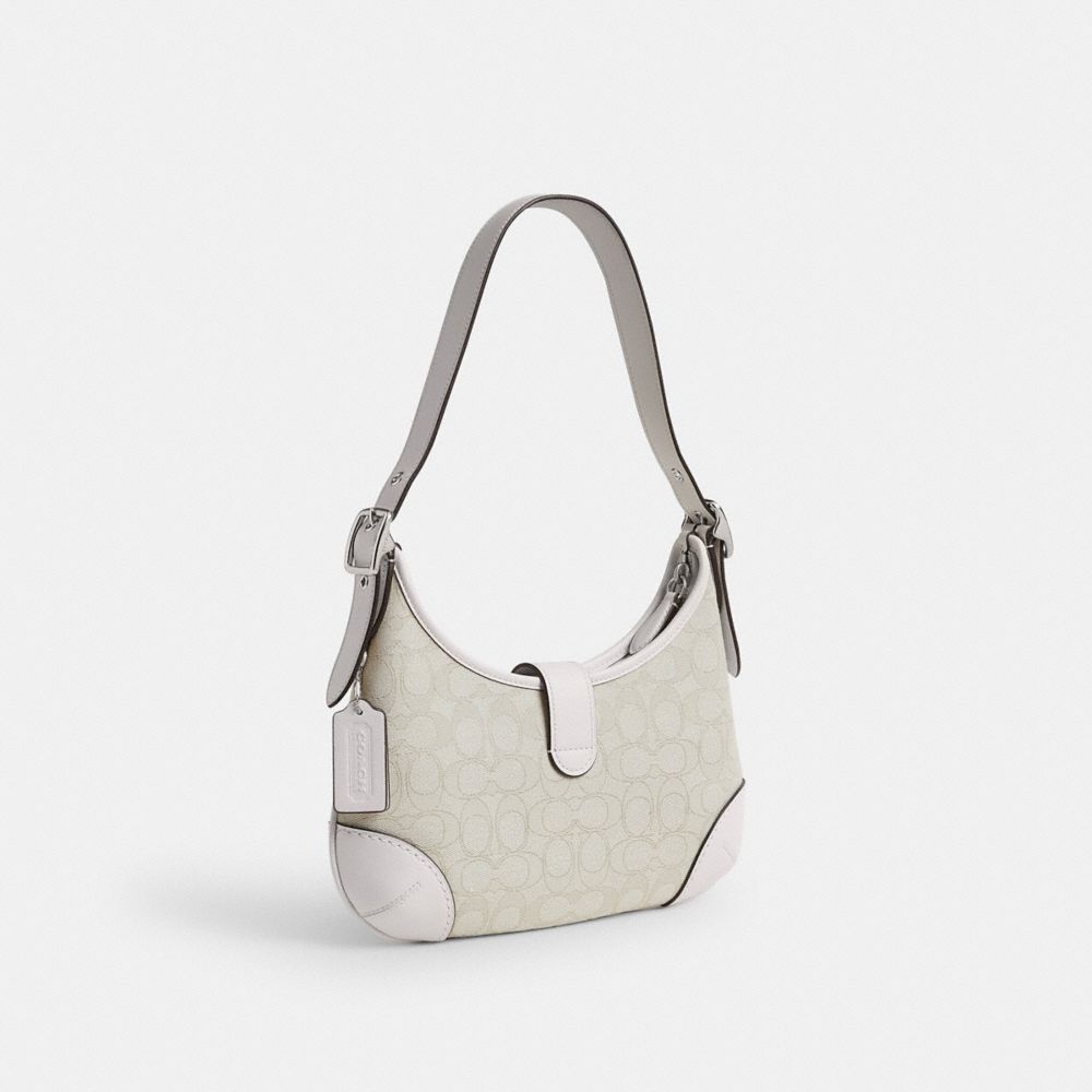 COACH®,Hamptons Hobo Bag In Signature Jacquard,Recycled Polyester,Shoulder Bag,Logo,Color Block,Brass,Casual,,Angle View