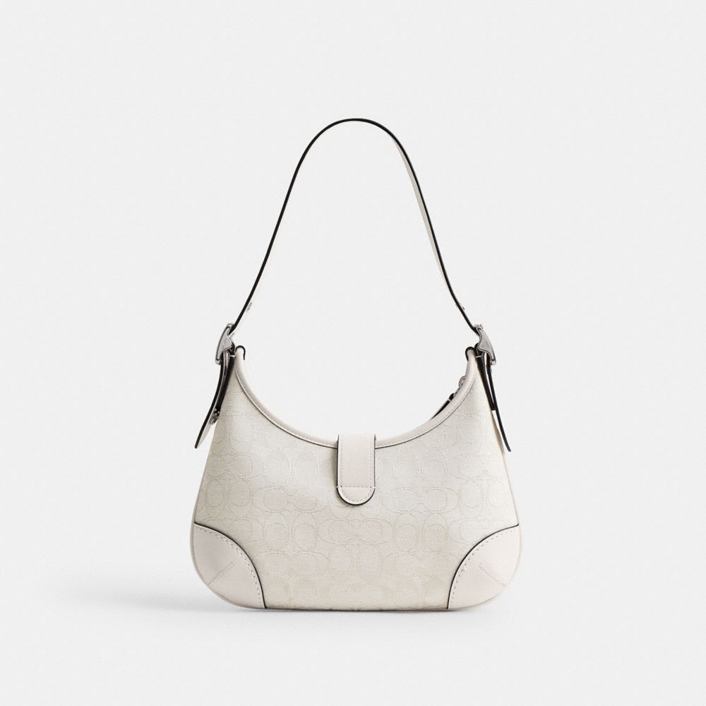 COACH®,SAC HOBO HAMPTONS EN JACQUARD EXCLUSIF,Argent/Nuage Craie,Back View