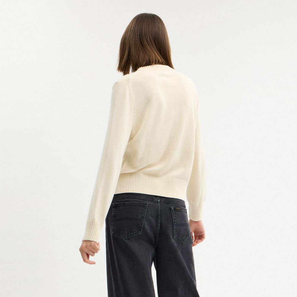 COACH®,Floral Crewneck Sweater In Organic Cotton,Cream,Scale View