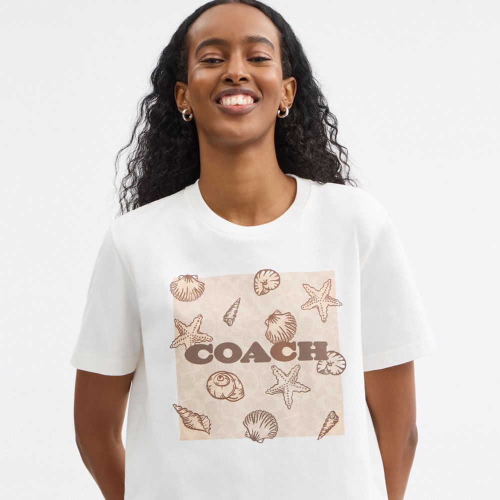 COACH®,Shell Signature Square Classic T Shirt In Organic Cotton,,Detail View