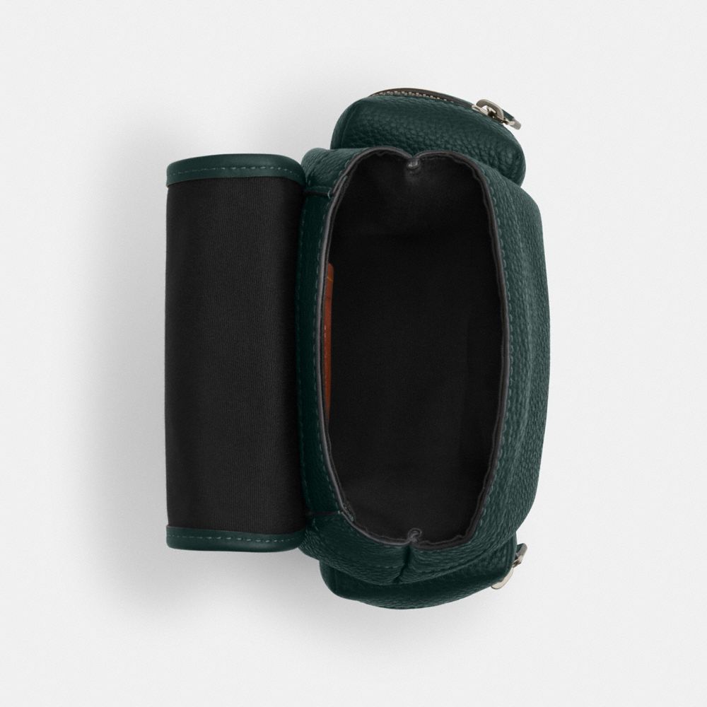 COACH®,Sprint Sling Pack,Leather,Calfskin Leather,Backpack,Applique,Logo,Casual,Emerald,Inside View,Top View