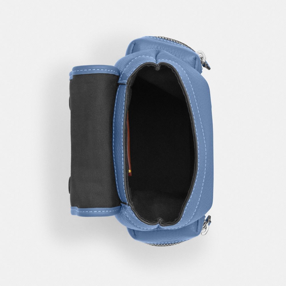 COACH®,Sprint Sling Pack,Leather,Calfskin Leather,Backpack,Applique,Logo,Casual,Blue,Inside View,Top View