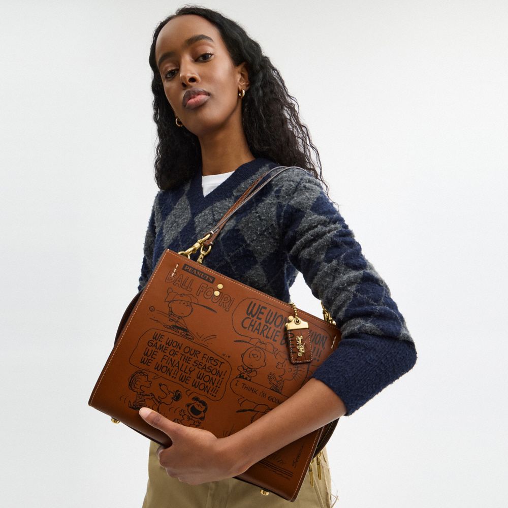COACH®,Coach X Peanuts Rogue Bag With Newspaper Print,,Detail View