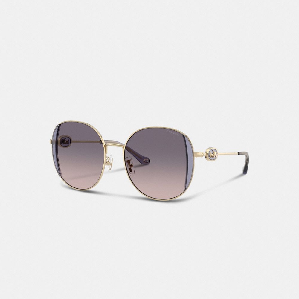 Coach Horse And Carriage Metal Round Sunglasses In Lilac Blush