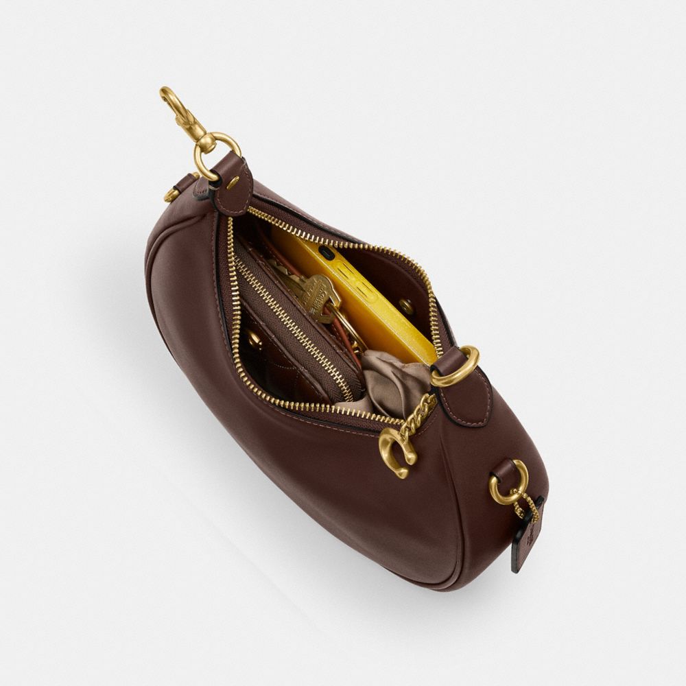 COACH®,Jonie Bag 22,Leather,Hobo,Logo,Tag Embellishment,Chain Detail,Metal,Gold Metal,Day Party,Brown,Inside View,Top View