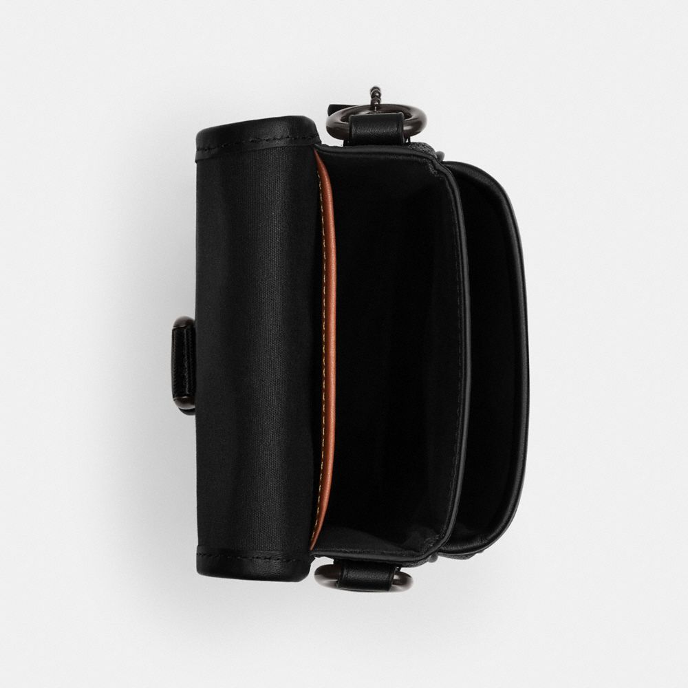 COACH®,League Phone Crossbody Bag In Signature Canvas,Canvas,Calfskin Leather,Crossbody,Casual,Black,Inside View,Top View