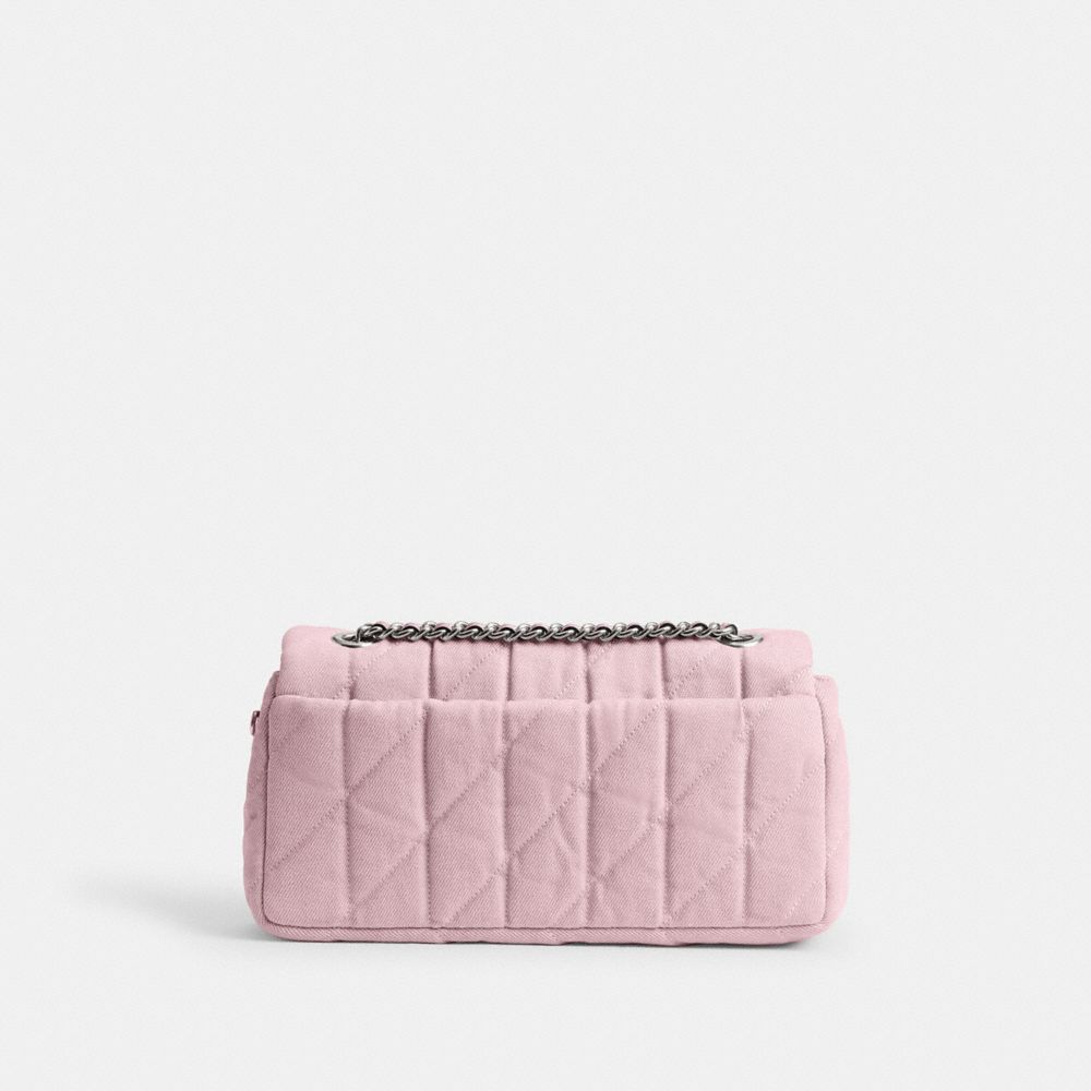 COACH®,Tabby Shoulder Bag 26 With Quilting,Cotton,Shoulder Bag,Metal,Logo,Shoulder Guard,Silver Metal,Day Party,Pink,Back View