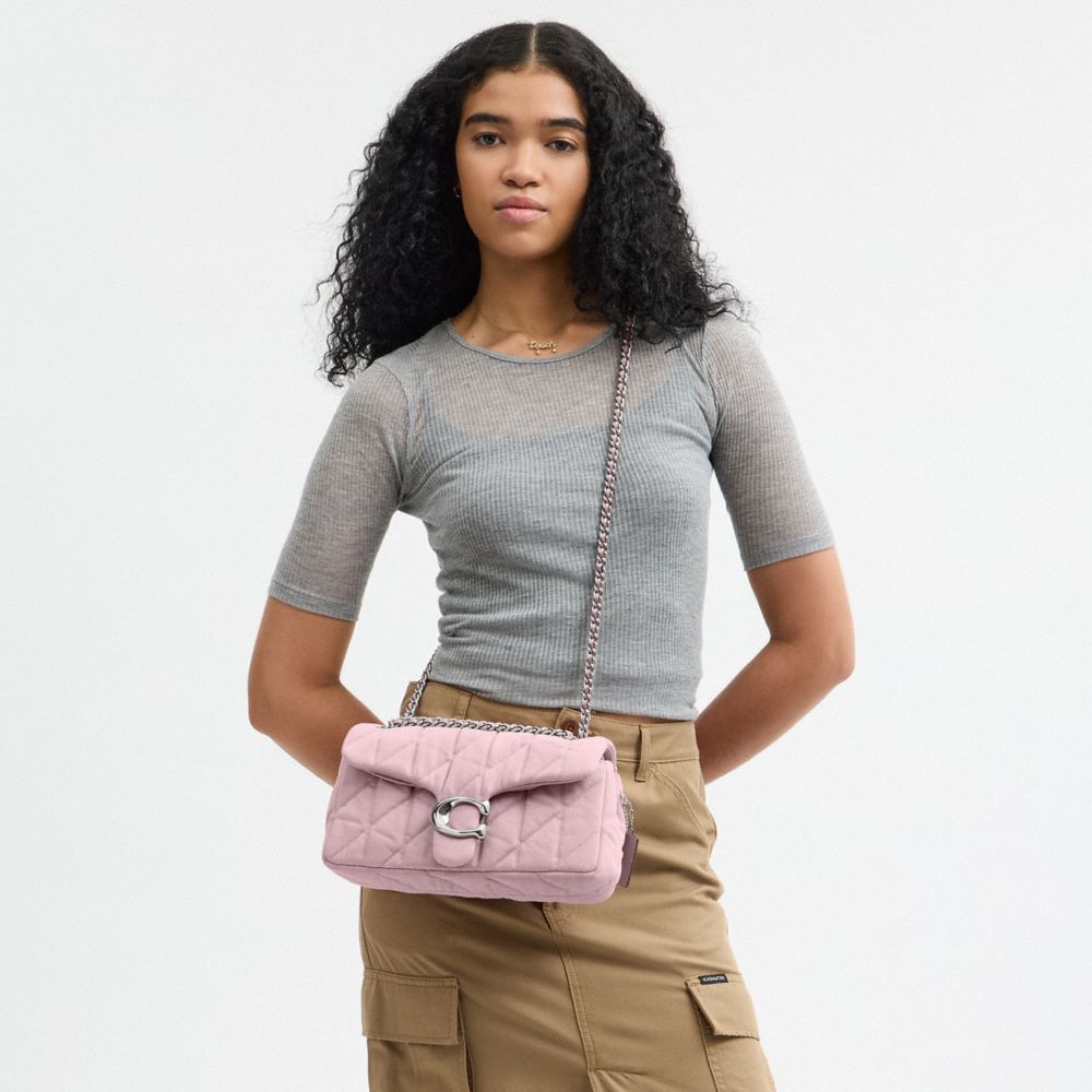 COACH®,Tabby Shoulder Bag 26 With Quilting,Cotton,Shoulder Bag,Metal,Logo,Shoulder Guard,Silver Metal,Day Party,Pink