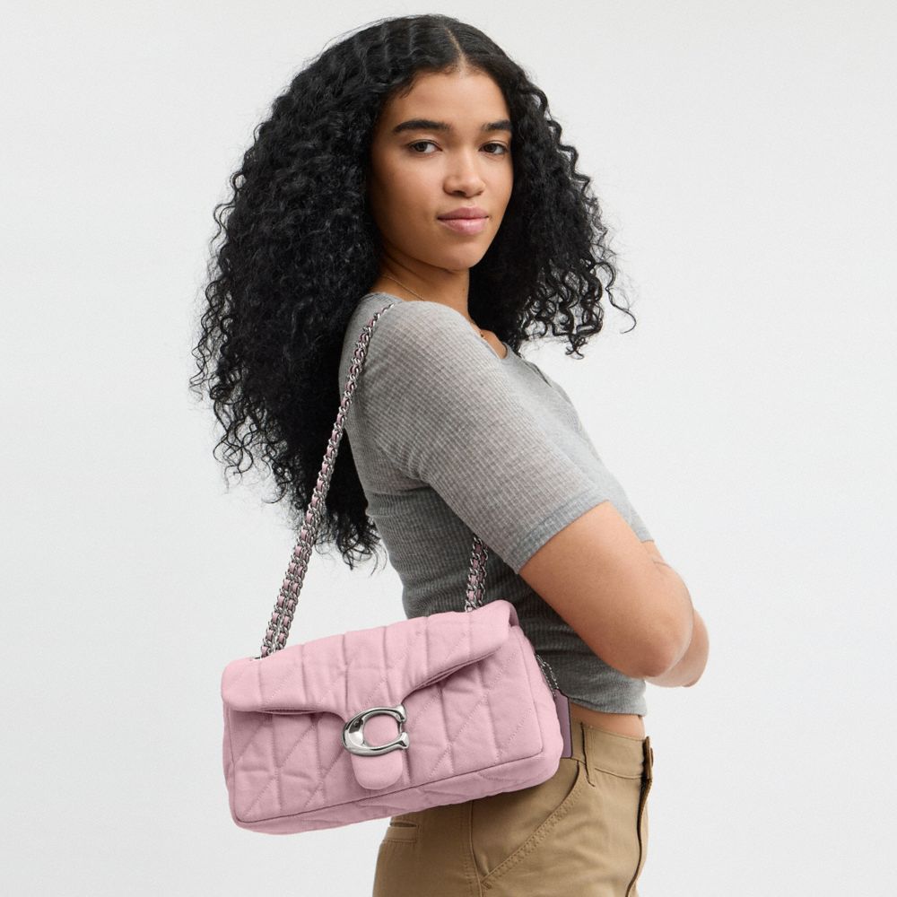 COACH®,Tabby Shoulder Bag 26 With Quilting,Cotton,Shoulder Bag,Metal,Logo,Shoulder Guard,Silver Metal,Day Party,Pink,Detail View