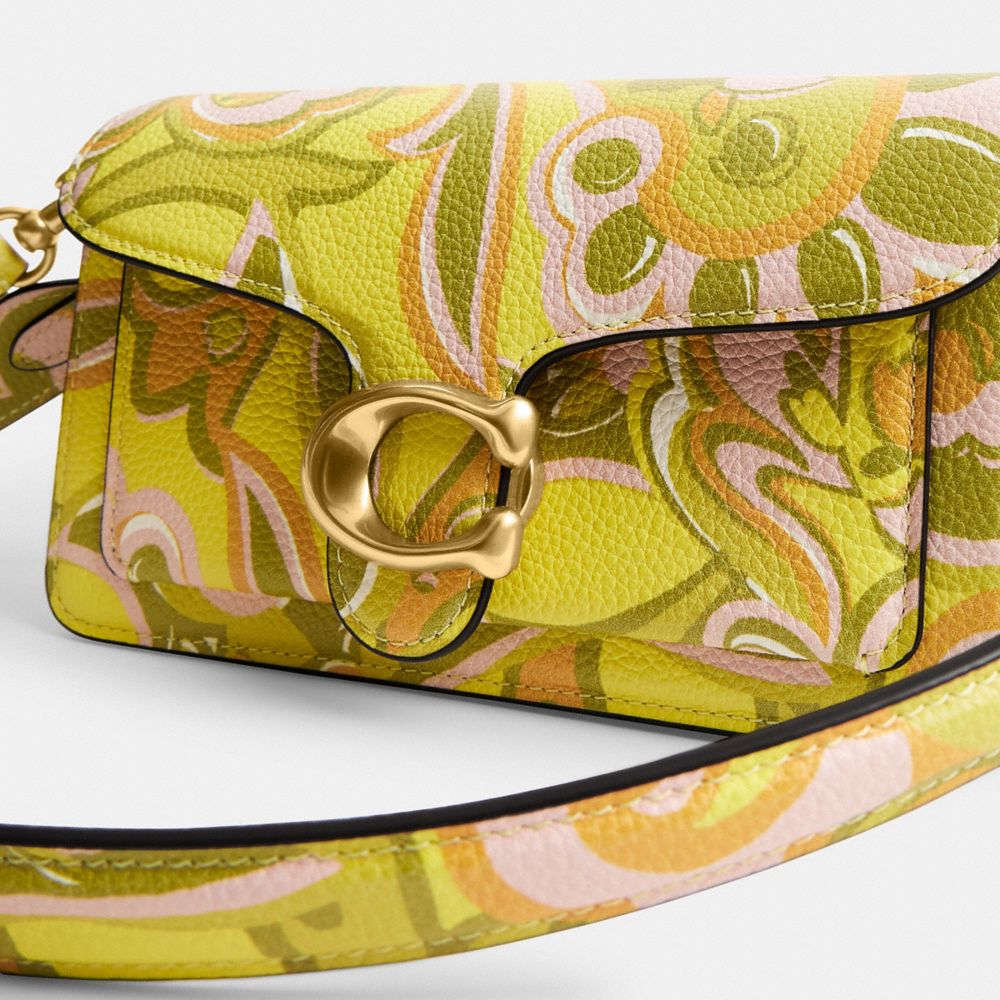COACH®,Tabby Shoulder Bag 20 With Paisley Print,Leather,Shoulder Bag,Tag Embellishment,Metal,Logo,Gold Metal,Casual,Olive,Closer View