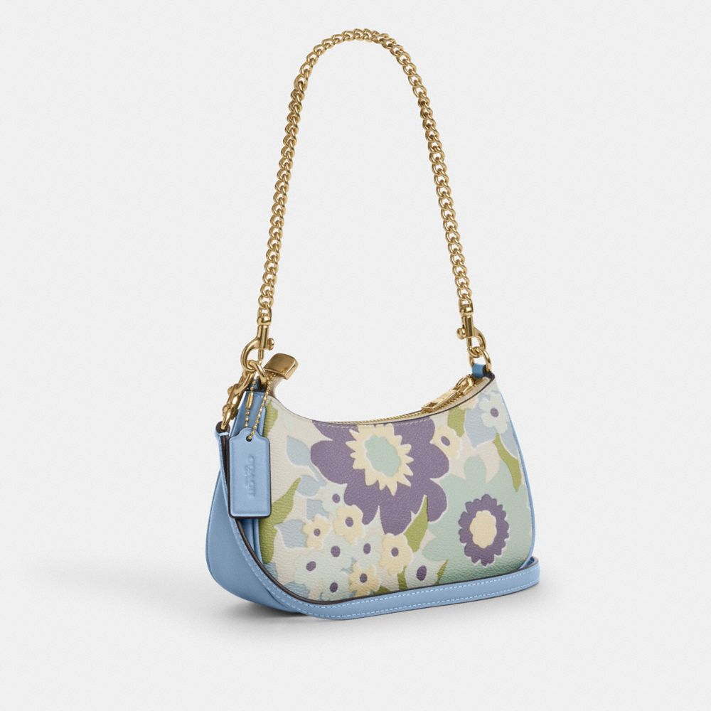 COACH®,Teri Mini Crossbody Bag With Floral Print,Shoulder Bag,Color Block,Logo,Metal,Day Party,Multi Color,Angle View
