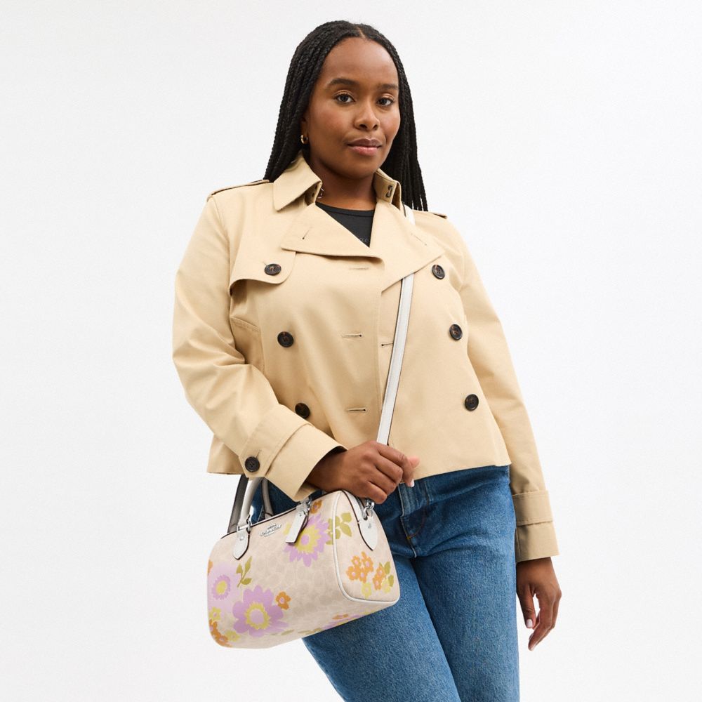 COACH®,Rowan Satchel Bag In Signature Canvas With Floral Print,Beige