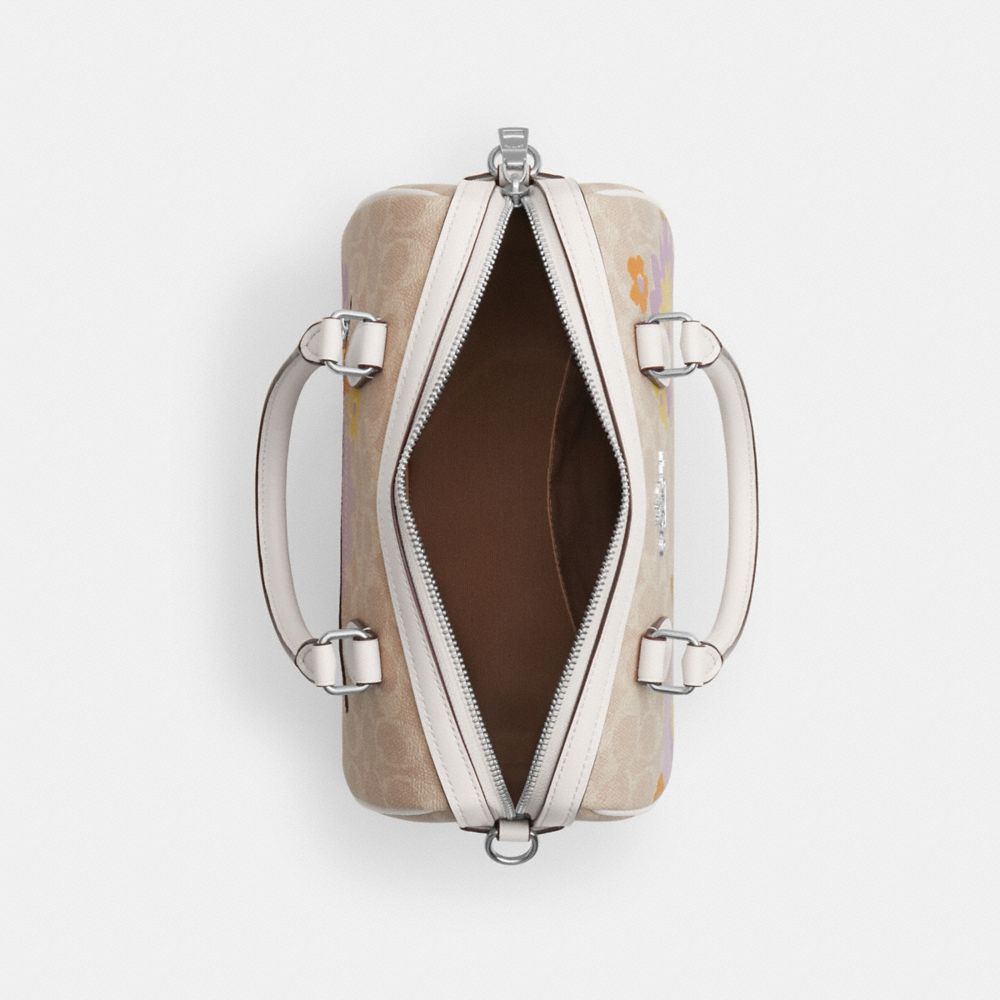 COACH®,Rowan Satchel Bag In Signature Canvas With Floral Print,Beige,Inside View,Top View