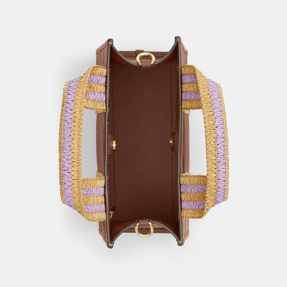COACH®,Smith Tote Bag 24,Leather,Tote,Straw,Mixed Media,Logo,Stripe,Metal,Casual,Brown,Inside View,Top View