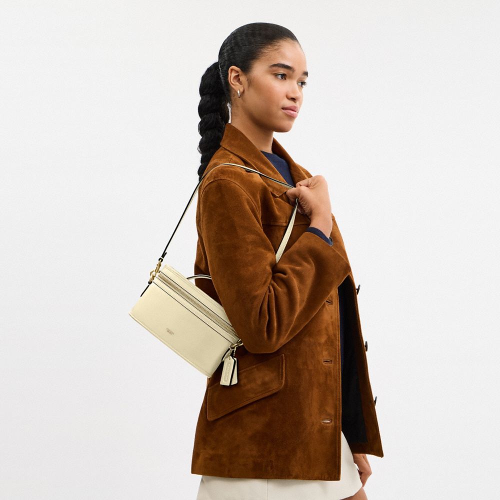 COACH®,Trail Bag,Leather,Satchel,Logo,Brass,Work,Cream,Detail View