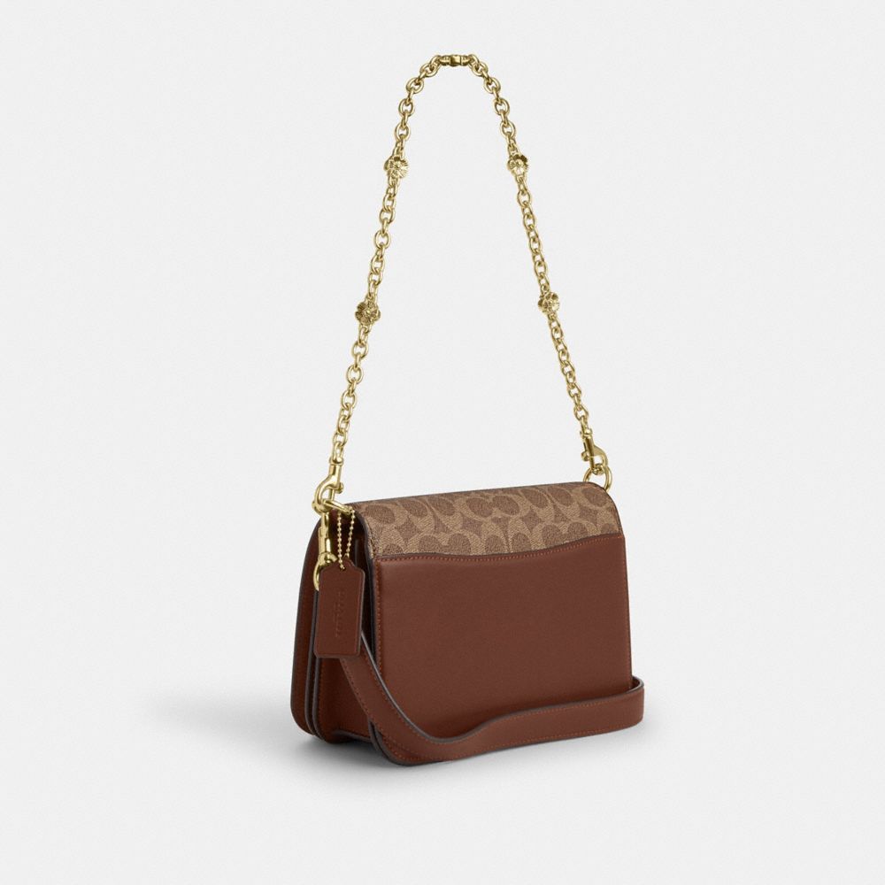 COACH®,Quinn Bag In Signature Canvas With Floral Chain,Brown,Angle View
