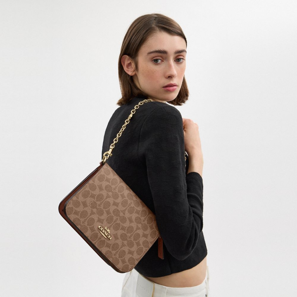 COACH®,Quinn Bag In Signature Canvas With Floral Chain,,Detail View