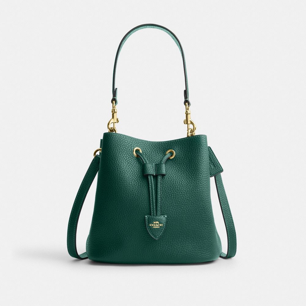 COACH®,SAC SEAU ROWAN,Cuir maroquiné,IM/Émeraude,Front View
