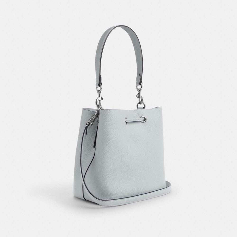COACH®,Rowan Bucket Bag,Leather,Bucket,Logo,Metal,Casual,Gray,Angle View