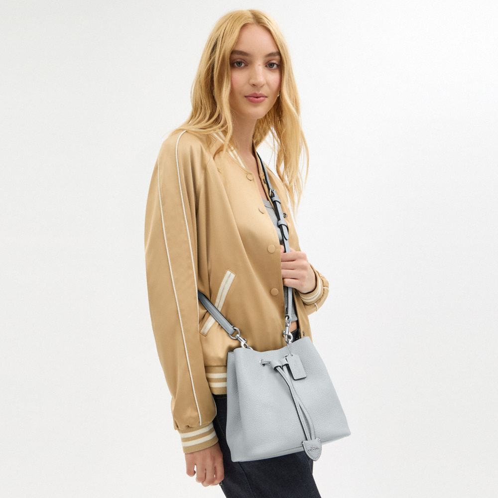 COACH®,Rowan Bucket Bag,Leather,Bucket,Logo,Metal,Casual,Gray