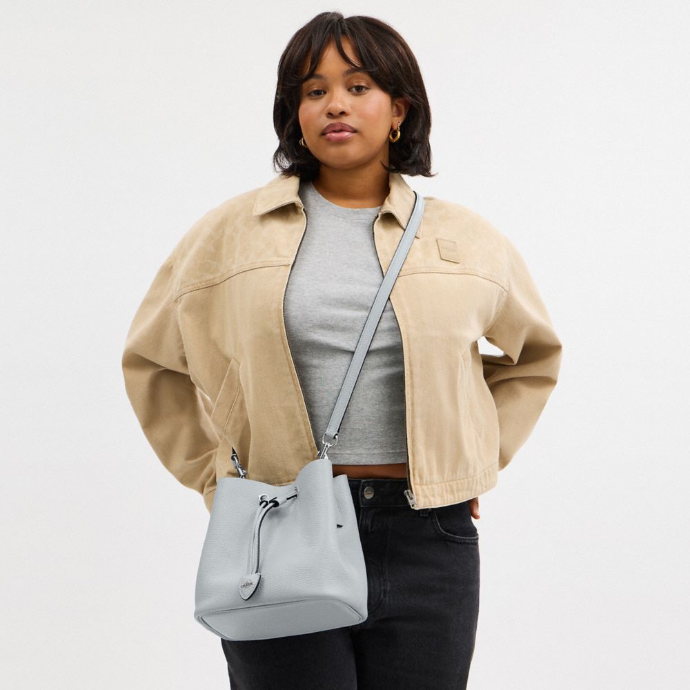 COACH®,Rowan Bucket Bag,Leather,Bucket,Logo,Metal,Casual,Gray