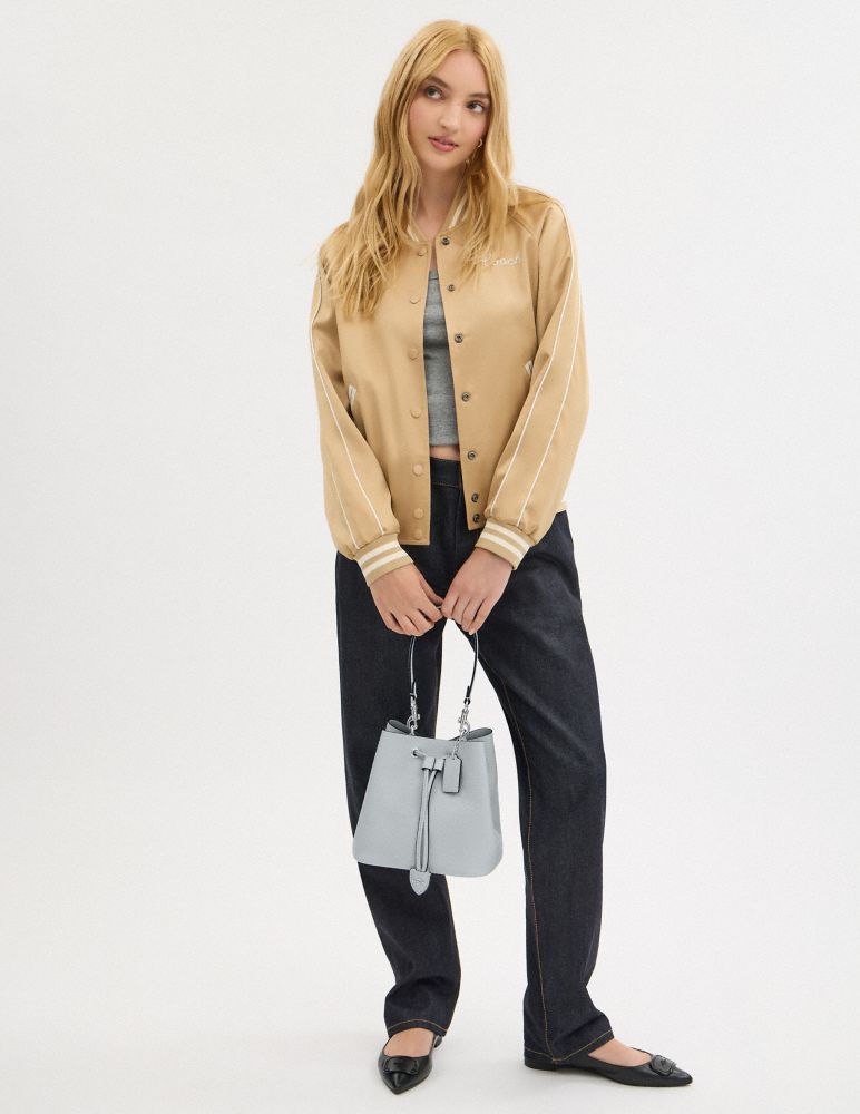 COACH®,Rowan Bucket Bag,Leather,Bucket,Logo,Metal,Casual,Gray
