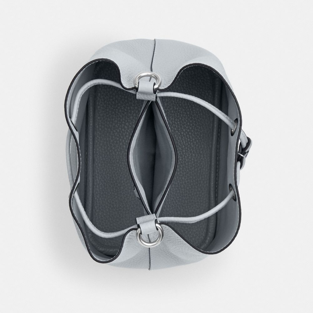 COACH®,Rowan Bucket Bag,Leather,Bucket,Logo,Metal,Casual,Gray,Inside View,Top View