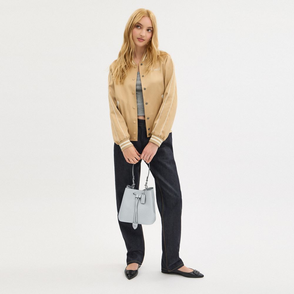 COACH®,Rowan Bucket Bag,Leather,Bucket,Logo,Metal,Casual,Gray,Detail View