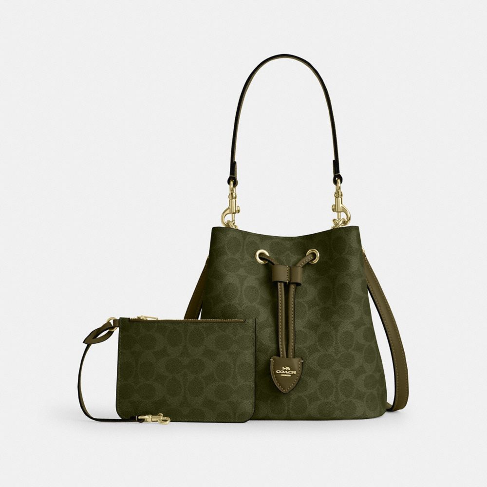 COACH®,ローアン バケット バッグ・シグネチャー キャンバス,斜め掛け&ボディバッグ,ｵﾘｰﾌﾞ