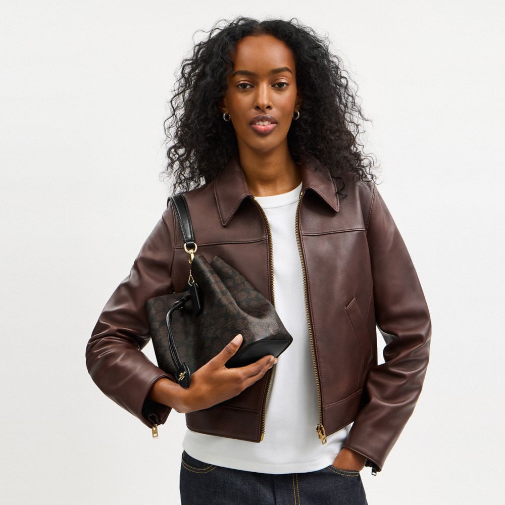 COACH®,Rowan Bucket Bag In Signature Canvas,Brown,Detail View