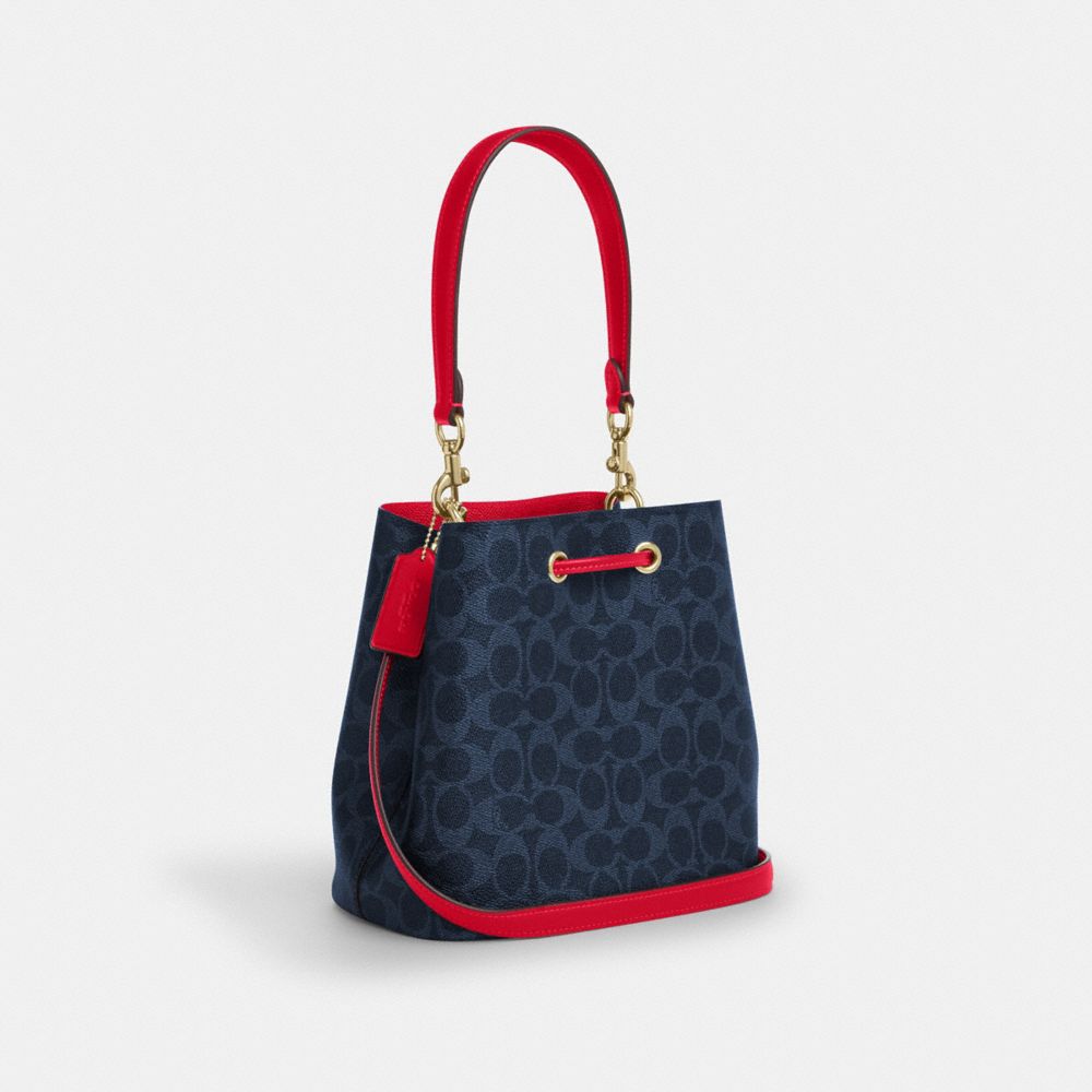 COACH®,Rowan Bucket Bag In Signature Canvas,Leather,Canvas,Bucket,Metal,Casual,,Angle View