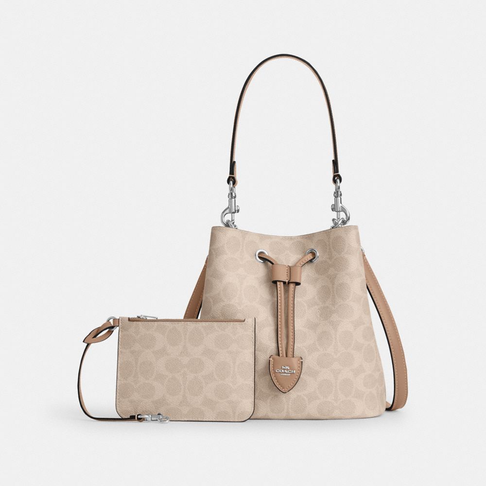 COACH®,Rowan Bucket Bag In Signature Canvas,,Angle View