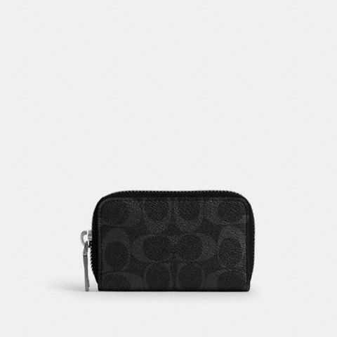 Coach Small Zip Around Card Case In Signature Canvas