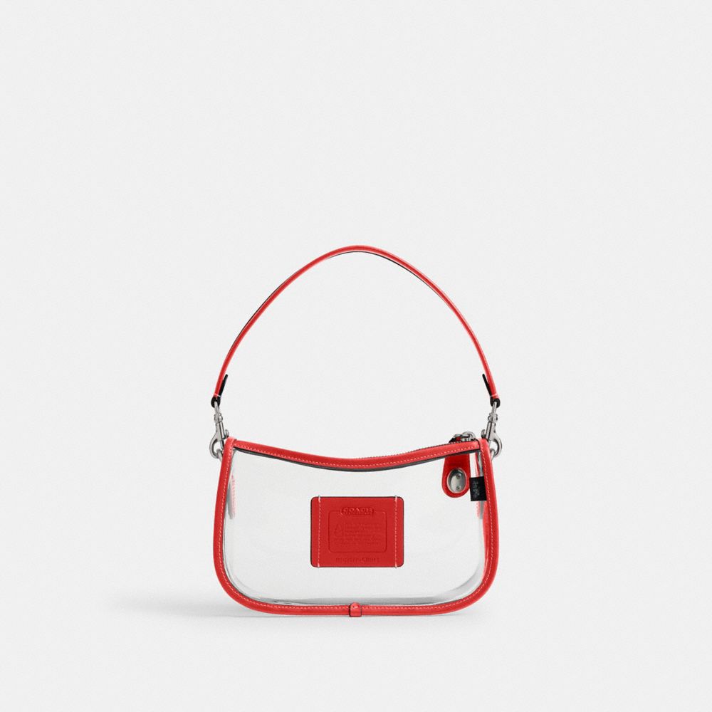 COACH®,Stadium Swinger Bag,Leather,Shoulder Bag,Sheer,Piping,Applique,Casual,White,Back View