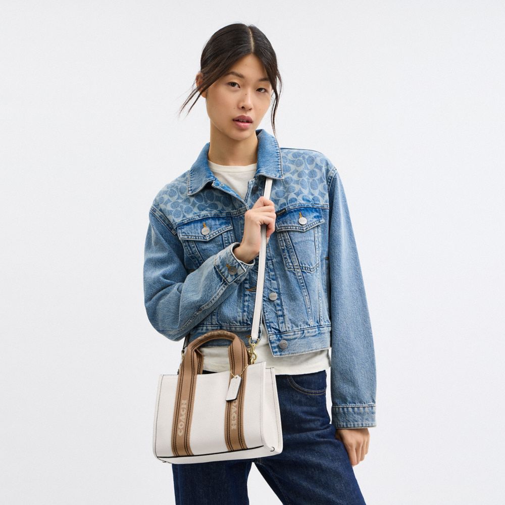 COACH®,Smith Tote Bag 24,Leather,Tote,Stripe,Casual,White,Detail View