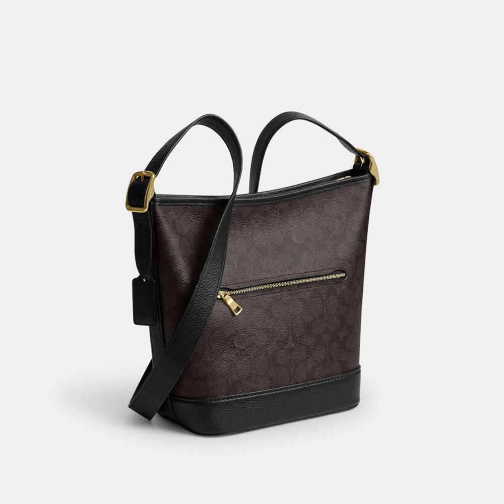 COACH®,Jude Duffle Bag In Signature Canvas,Canvas,Leather,Crossbody,Metal,Color Block,Casual,Brown,Angle View