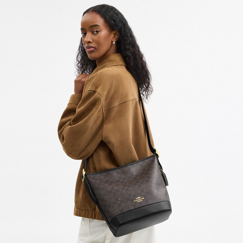 COACH®,Jude Duffle Bag In Signature Canvas,Canvas,Leather,Crossbody,Metal,Color Block,Casual,Brown