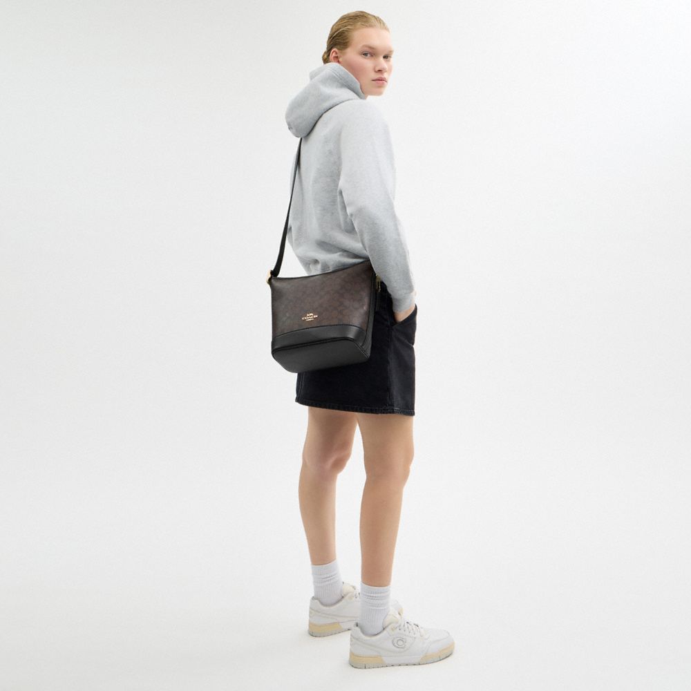 COACH®,Jude Duffle Bag In Signature Canvas,Canvas,Leather,Crossbody,Metal,Color Block,Casual,Brown