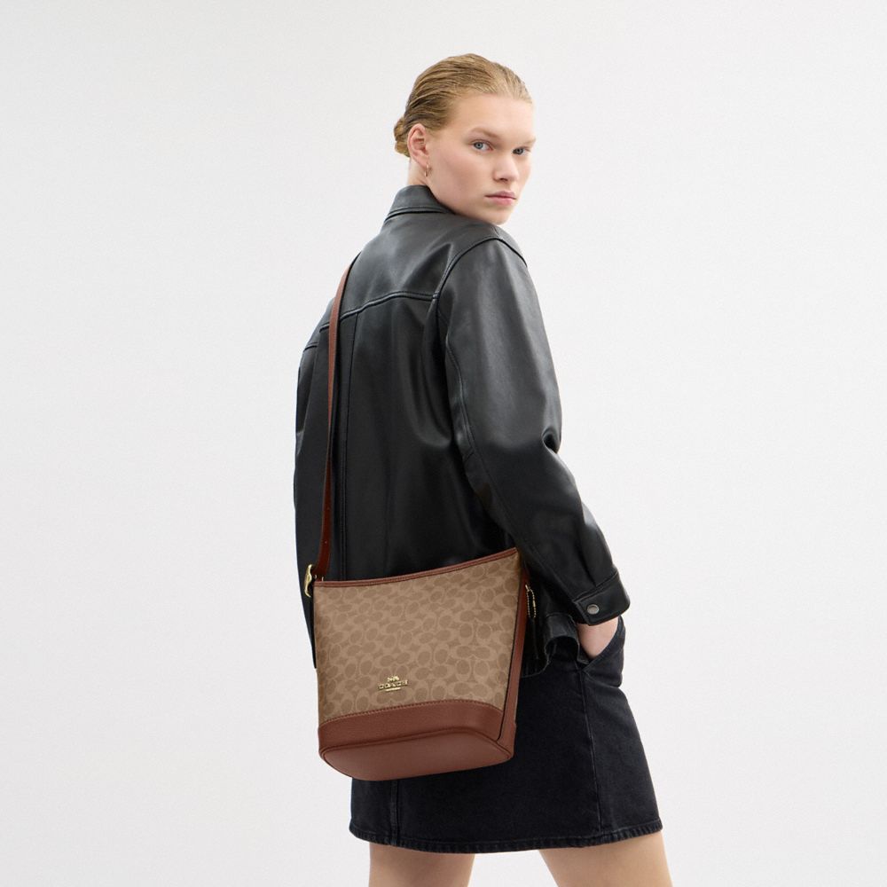 COACH®,Jude Duffle Bag In Signature Canvas,Canvas,Leather,Crossbody,Metal,Color Block,Casual,Brown