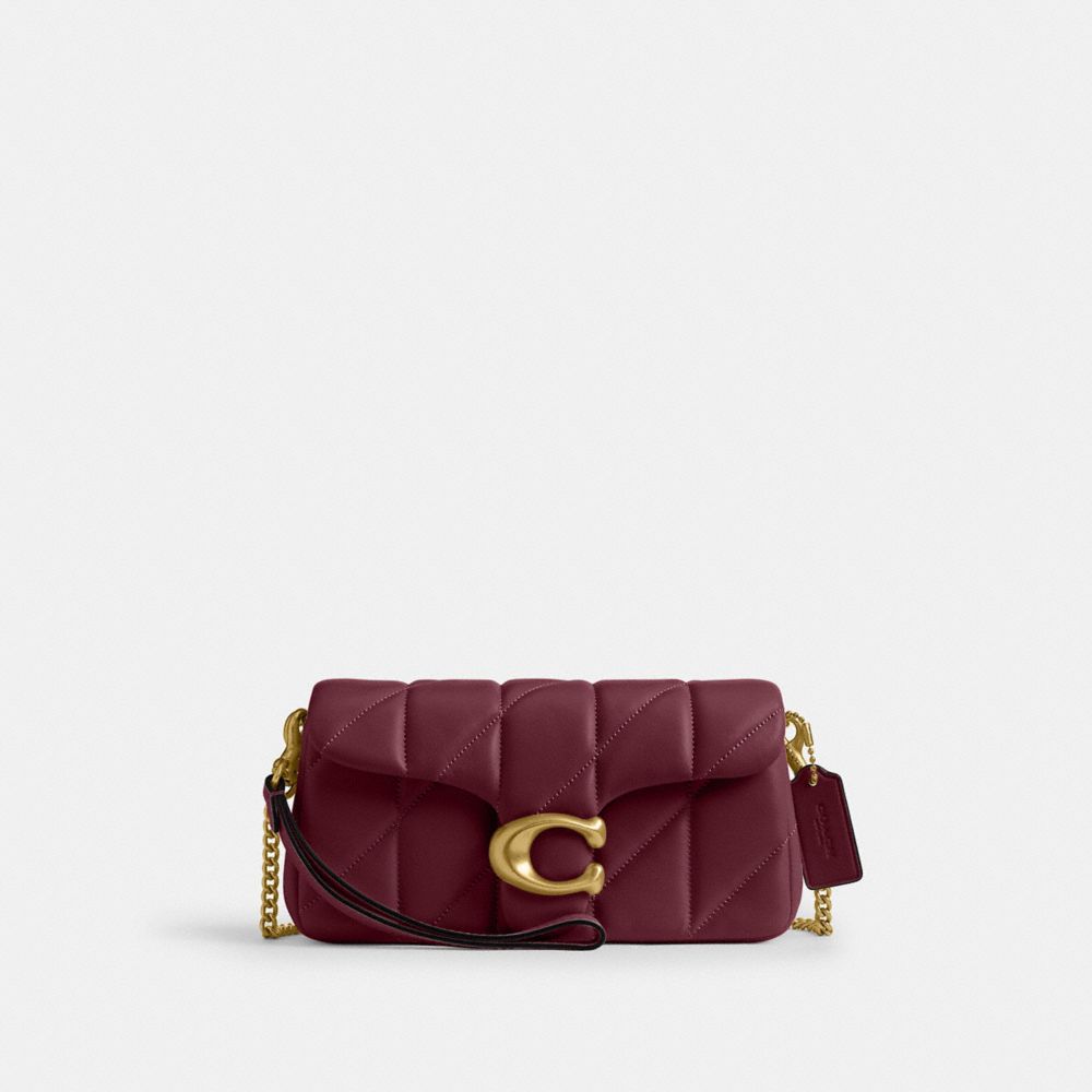 COACH®,Tabby Chain Crossbody Bag 19 With Quilting,Leather,Crossbody,Wristlet,Logo,Embellished,Stitching,Pattern,Quilted,Compa,Maroon,Front View