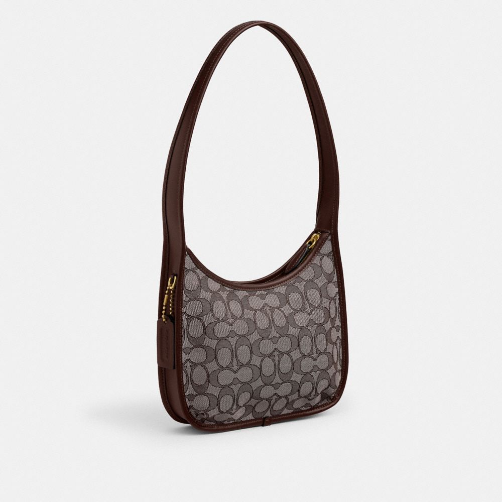 COACH®,Curve Zip Bag In Signature Jacquard,Cotton,Polyester,Shoulder Bag,Logo,Metal,Casual,Multi Color,Angle View
