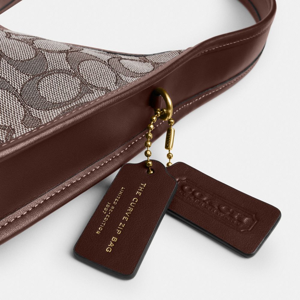 COACH®,Curve Zip Bag In Signature Jacquard,Cotton,Polyester,Shoulder Bag,Logo,Metal,Casual,Multi Color,Closer View