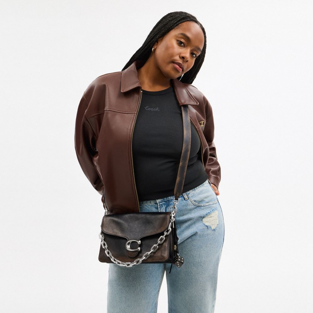 COACH®,Chain Tabby Shoulder Bag In Loved Leather,