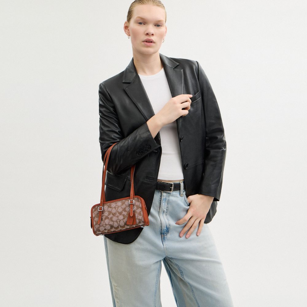COACH®,Swing Zip Bag 20 In Crystal Signature Jacquard,,Detail View