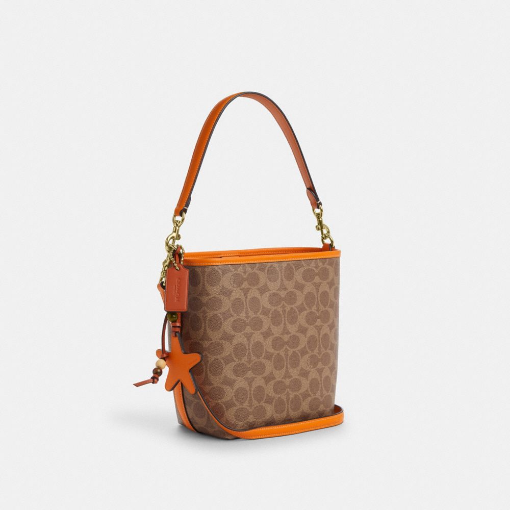 COACH®,City Bucket Bag In Signature Canvas With Star Charm,,Angle View