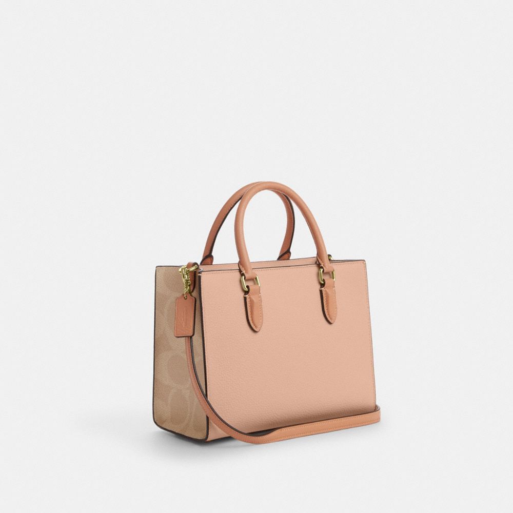 COACH®,マギー スモール トート バッグ・カラーブロック シグネチャー キャンバス,トートバッグ,ｸﾘｰﾑ/ｻﾝﾄﾞ